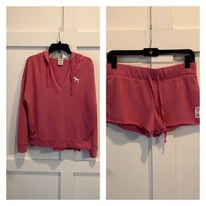 Victoria’s Secret Pink sweatshirt and shorts